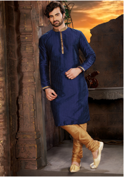 Navy Color Silk Fabric Kurta Set